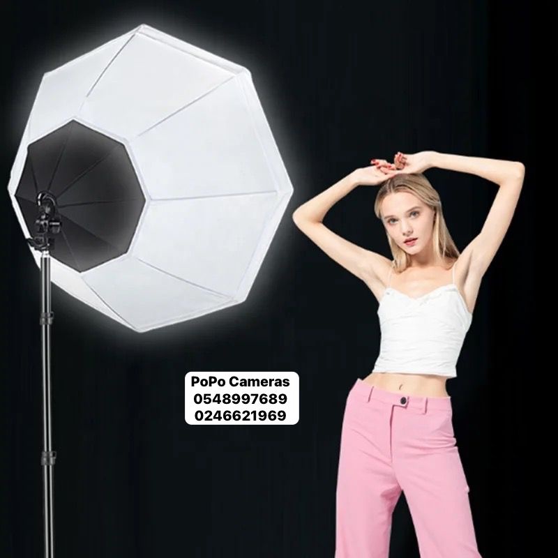 85cm panoramic softbox with diffuser + 2m stand + 25w bi-color bulb with remote - Image 4