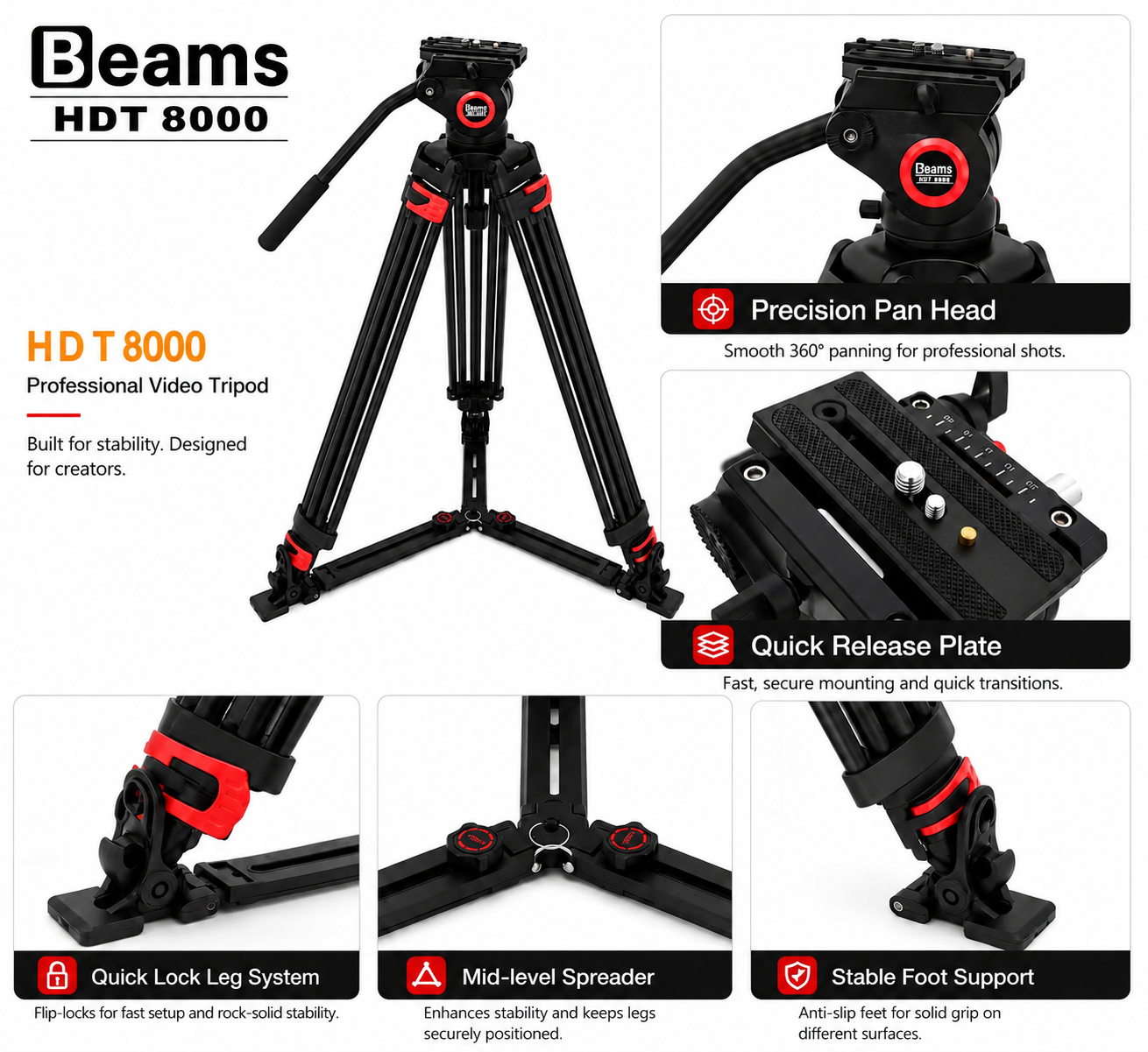 Beams HDT 800 Professional tripod (15 kg load capacity) - Image 2